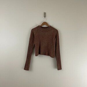 Madewell Mock Neck Rib Knit Crop Sweater in Rosehip Size Medium